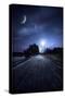 A Road in a Park at Night Against Moon and Moody Sky, Moscow, Russia-null-Stretched Canvas