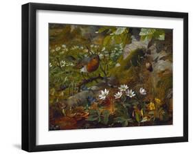 A Robin at the Foot of a Tree-Olaf August Hermansen-Framed Giclee Print