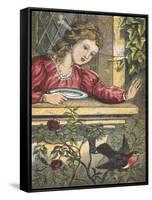 A Robin Flying Away From a Girl at a Window-null-Framed Stretched Canvas