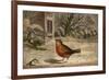 A Robin on the Snow-Covered Ground. (Erithacus Rubecula)-null-Framed Art Print