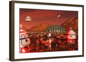 A Robot and Landing Craft Making Deliveries to a Habitat Dome-Stocktrek Images-Framed Art Print