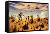 A Robot Tending to a Desert Garden Located on a Moon-Stocktrek Images-Framed Stretched Canvas