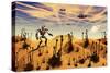A Robot Tending to a Desert Garden Located on a Moon-Stocktrek Images-Stretched Canvas