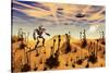 A Robot Tending to a Desert Garden Located on a Moon-Stocktrek Images-Stretched Canvas