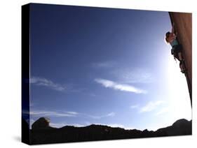 A Rock Climber Tackles An Overhanging Wall on the Cliffs of Indian Creek, South Eastern Utah-David Pickford-Stretched Canvas