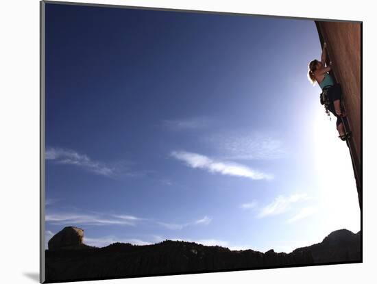 A Rock Climber Tackles An Overhanging Wall on the Cliffs of Indian Creek, South Eastern Utah-David Pickford-Mounted Photographic Print