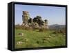 A Rock Outcrop on Hound Tor with Haytor Rocks on the Skyline, Dartmoor National Park, Devon, Englan-James Emmerson-Framed Stretched Canvas