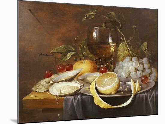 A Roemer, a Peeled Half Lemon on a Pewter Plate, Oysters, Cherries and an Orange on a Draped Table-Joris Van Son-Mounted Giclee Print