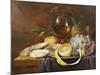 A Roemer, a Peeled Half Lemon on a Pewter Plate, Oysters, Cherries and an Orange on a Draped Table-Joris Van Son-Mounted Giclee Print