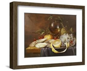 A Roemer, a Peeled Half Lemon on a Pewter Plate, Oysters, Cherries and an Orange on a Draped Table-Joris Van Son-Framed Giclee Print