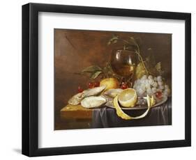 A Roemer, a Peeled Half Lemon on a Pewter Plate, Oysters, Cherries and an Orange on a Draped Table-Joris van Son-Framed Giclee Print