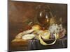 A Roemer, a Peeled Half Lemon on a Pewter Plate, Oysters, Cherries and an Orange on a Draped Table-Joris van Son-Mounted Giclee Print