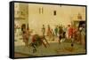 A Roman Street Scene with Musicians and a Performing Monkey-Modesto Faustini-Framed Stretched Canvas