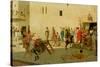 A Roman Street Scene with Musicians and a Performing Monkey-Modesto Faustini-Stretched Canvas