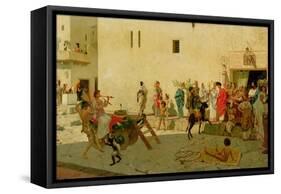 A Roman Street Scene with Musicians and a Performing Monkey-Modesto Faustini-Framed Stretched Canvas