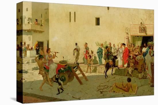 A Roman Street Scene with Musicians and a Performing Monkey-Modesto Faustini-Stretched Canvas