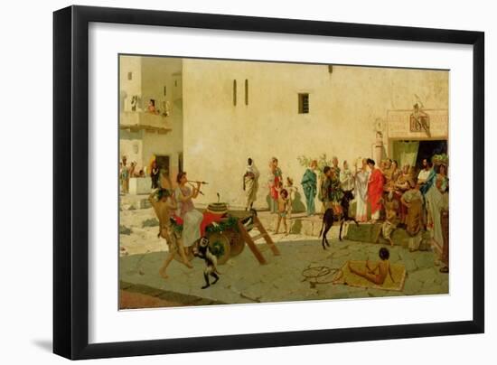 A Roman Street Scene with Musicians and a Performing Monkey-Modesto Faustini-Framed Giclee Print