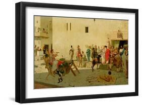 A Roman Street Scene with Musicians and a Performing Monkey-Modesto Faustini-Framed Giclee Print