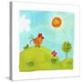 A Rooster Crowing on a Hill-null-Stretched Canvas