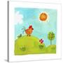 A Rooster Crowing on a Hill-null-Stretched Canvas