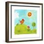 A Rooster Crowing on a Hill-null-Framed Premium Giclee Print