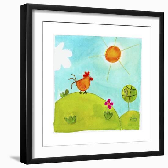 A Rooster Crowing on a Hill-null-Framed Premium Giclee Print