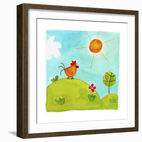 A Rooster Crowing on a Hill-null-Framed Giclee Print