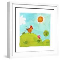 A Rooster Crowing on a Hill-null-Framed Giclee Print