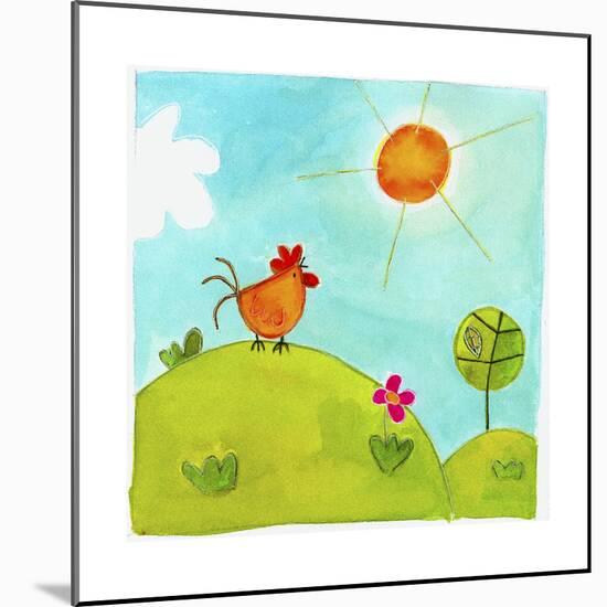 A Rooster Crowing on a Hill-null-Mounted Giclee Print