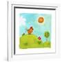 A Rooster Crowing on a Hill-null-Framed Giclee Print