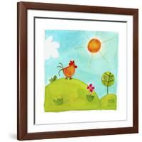 A Rooster Crowing on a Hill-null-Framed Giclee Print