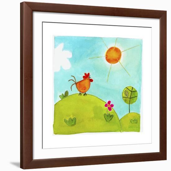 A Rooster Crowing on a Hill-null-Framed Giclee Print