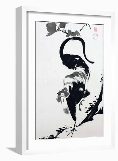 A Rooster Sumi on Paper-Jakuchu Ito-Framed Premium Giclee Print