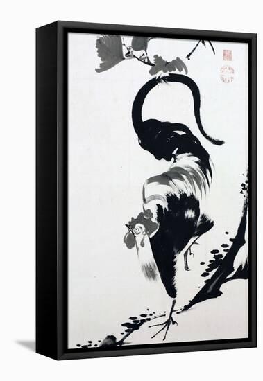 A Rooster Sumi on Paper-Jakuchu Ito-Framed Stretched Canvas