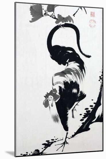 A Rooster Sumi on Paper-Jakuchu Ito-Mounted Giclee Print