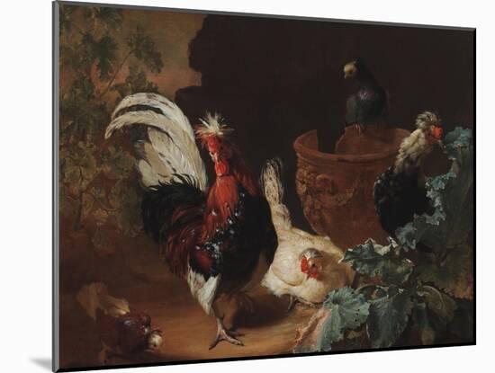 A Rooster, Two Chickens and Two Pigeons by an Antique Chipped Terra Cotta Vase in a Landscape, 1695-Abraham Bisschop-Mounted Giclee Print
