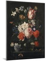 A Rose, a Tulip, Morning Glory, and Other Flowers in a Glass Vase on a Stone Ledge, 1671-George Wesley Bellows-Mounted Giclee Print