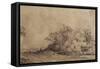 A Rough Road Along the Dyke with Trees Hiding a Farmstead-Rembrandt van Rijn-Framed Stretched Canvas