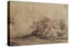 A Rough Road Along the Dyke with Trees Hiding a Farmstead-Rembrandt van Rijn-Stretched Canvas