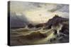 A Rough Sea at Porto Venere, by Rinaldo Saporiti (1840-1913), Italy, 19th Century-null-Stretched Canvas