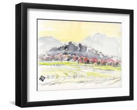 A Row of Cherry Blossom Trees in Spring Haze, Sagano in Kyoto-Kenji Fujimura-Framed Art Print