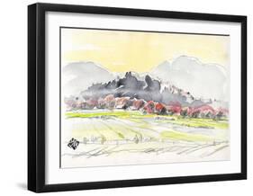 A Row of Cherry Blossom Trees in Spring Haze, Sagano in Kyoto-Kenji Fujimura-Framed Art Print