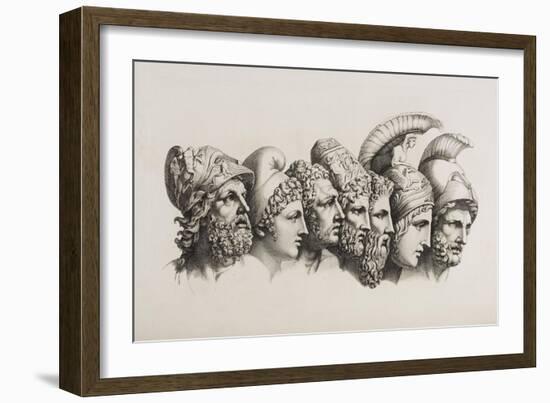 A Row Of Seven Heads Of Classical Heroes and Heroines From the Stories Of Homer.-HW Tischbein-Framed Giclee Print