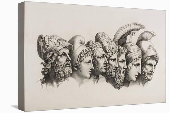 A Row Of Seven Heads Of Classical Heroes and Heroines From the Stories Of Homer.-HW Tischbein-Stretched Canvas