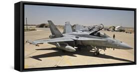 A Row of U.S. Marine Corps F-18 Hornets Await Post-Flight Maintenance-null-Framed Stretched Canvas