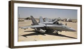 A Row of U.S. Marine Corps F-18 Hornets Await Post-Flight Maintenance-null-Framed Photographic Print