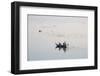 A rowing boat  surrounded by birds carries two novice monks towards U-Bein bridge on Taungthaman La-Tim Mannakee-Framed Photographic Print