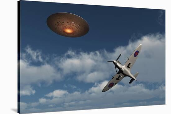 A Royal Air Force Supermarine Spitfire Aircraft Giving Chase to a Ufo-null-Stretched Canvas