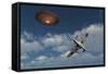 A Royal Air Force Supermarine Spitfire Aircraft Giving Chase to a Ufo-null-Framed Stretched Canvas