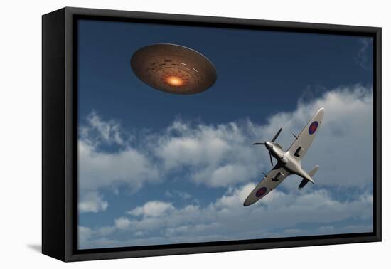 A Royal Air Force Supermarine Spitfire Aircraft Giving Chase to a Ufo-null-Framed Stretched Canvas